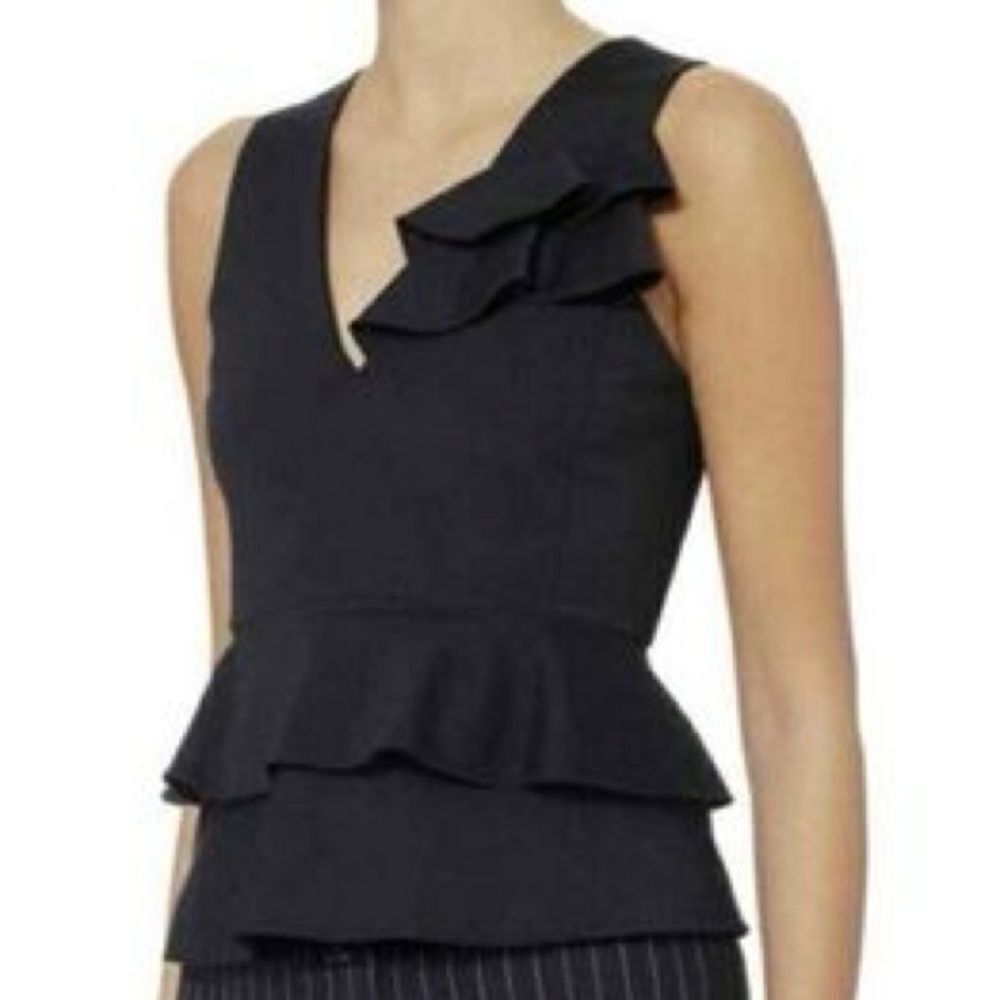 Marissa Webb Navy Blue V-Neck Sleeveless Ruffle Top size Xs